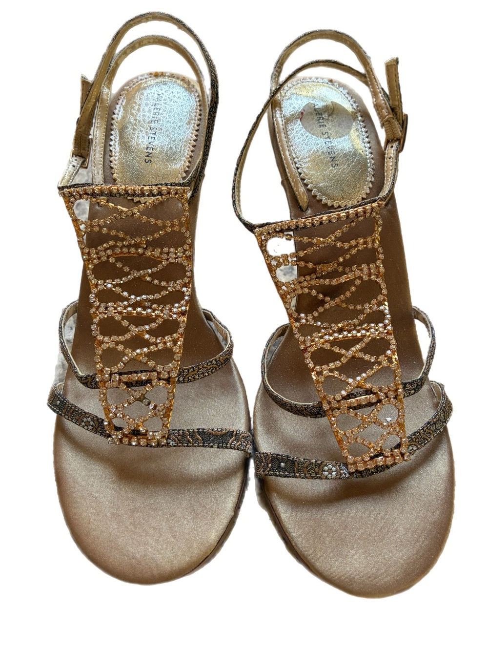 VTG Valerie Steven’s Embellished Gold Slingback Sandals - Women's 7.5 Bling